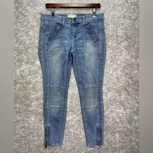 Current Elliott Jeans Womens 28 Blue Moto Stiletto Apache Zipper Biker Stretch